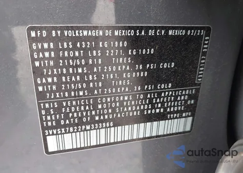 2023 Volkswagen Taos 1.5T Se from USA, damaged, VIN 3VVSX7B22PM333966